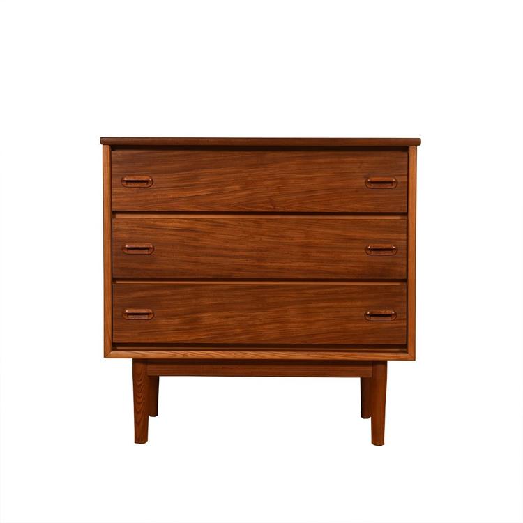 Mid Century Walnut 2-Tone Compact 3 Drawer Chest