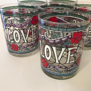 Rare Vintage set of six vintage Cera Houze  &amp;quot;Love&amp;quot; cocktail tumblers- Whiskey Glasses from Houze 