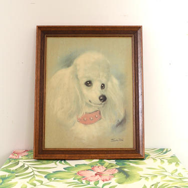 vintage poodle art print in wood frame 
