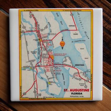 1964 St. Augustine Florida Map Coaster. Florida Gift Housewarming. Vintage Map. Coastal Décor Florida Travel Gift Beach Décor Atlantic Coast 