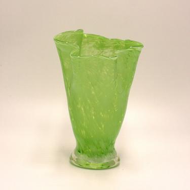 vintage Fenton green and clear art glass vase/free form vase 