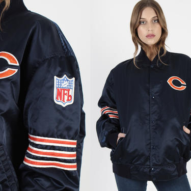 Chicago Bears Starter Jacket Vintage 80s Bears Pro Line Starter Pockets NFL Football Navy Satin Bomber Mike Ditka Jacket XXL 