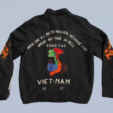 Vintage 60s Vietnam Tour Jacket / When I Die I'll Go To Heaven Because I've Spent My Time In Hell / Authentic War Souvenir Jacket 