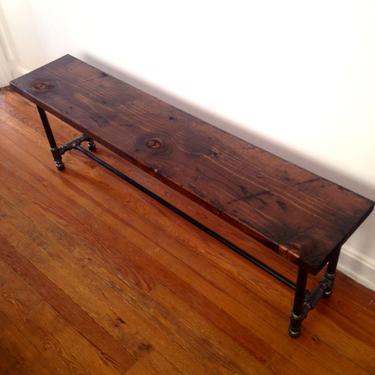 Brixton Dining Bench - Reclaimed Wood Bench - Reclaimed Wood &amp; Pipe Bench 
