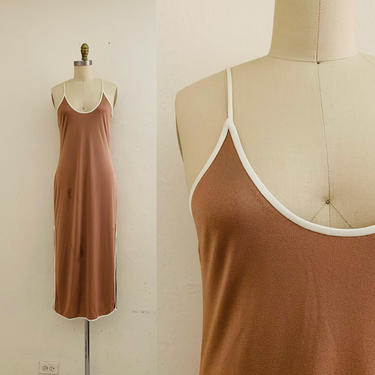 vintage 70's brown slip dress //  nightgown lounge dress 