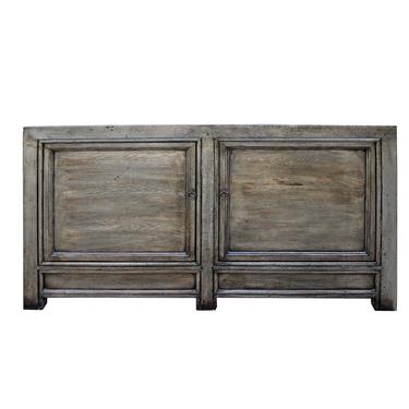 Chinese Distressed Pale Olive Green 4 Doors Sideboard Table Cabinet cs5391S