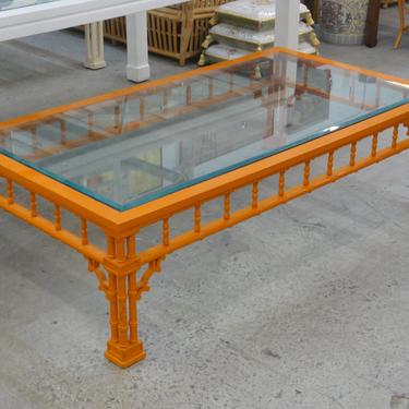 Large Lacquered Faux Bamboo Coffee Table