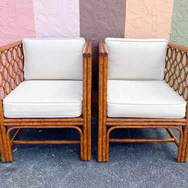 Pair of Rattan Circle Club Chairs