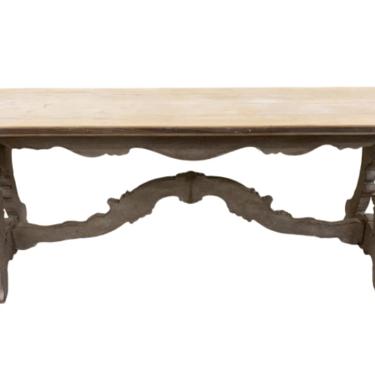 Italian Tuscan Painted Dining / Sofa Table With Bleached Top - 19th C