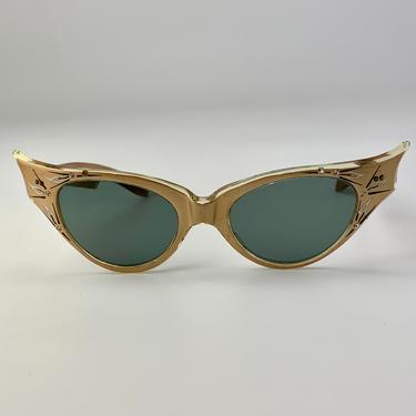 1950'S Vintage Cat Eye Sunglasses - With Rhinestones - Plastic Frames - Original Glass Lenses 