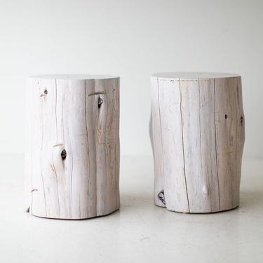 Large Outdoor Tree Stump Side Tables - Whitewash 