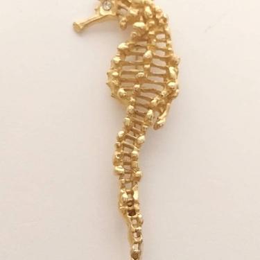 Vintage Seahorse Gold Metal Brooch Costume Jewelry Scarf Pin 4&amp;quot; 