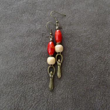 Goddess earrings, African statement earrings, Afrocentric earrings, orange tribal earrings, primitive earrings, boho chic female figure 22 
