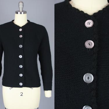 1960s Black Cardigan | Vintage 60s 'Ades of California' Acrylic Sweater | medium 