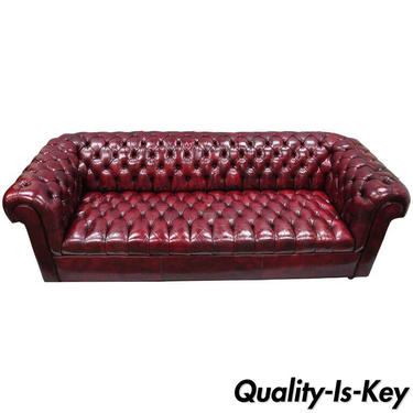 Large Oxblood Burgundy Red Leather Button Tufted Chesterfield Sofa