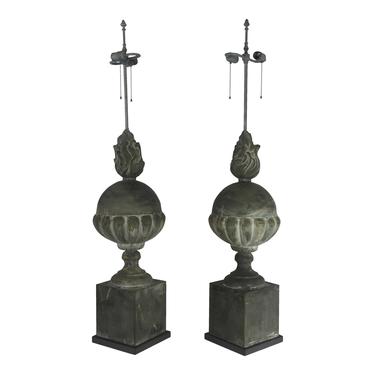 Architectural Pair of Zinc Table Lamps