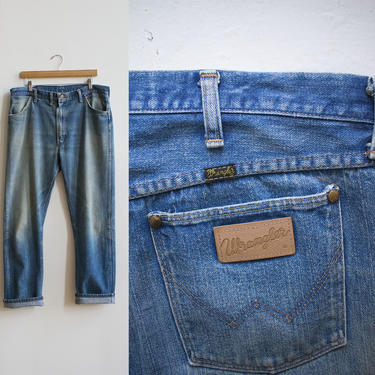 Vintage 1970s Wrangler Jeans / Vintage Denim / Wrangler Jeans 38 x 32 / Vintage Jeans 38 Waist / Thrashed Denim / Broken In Vintage Jeans 