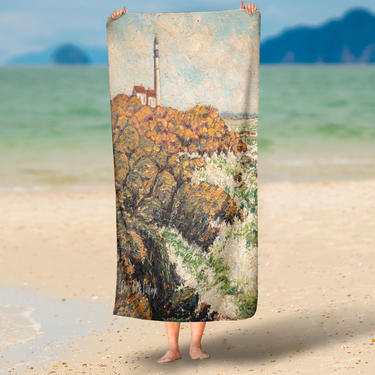 Lighthouse Ocean Beach Towel ~ Lighthouse Art ~ Nautical Lighthouse Ocean Beach Towel ~ Bathroom Decor ~ Vintage Nautical Art ~ Beach House 