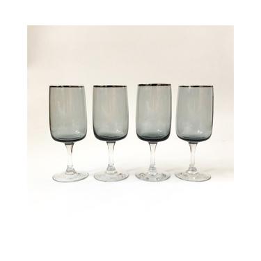 Vintage Silver Rimmed Gray Wine Glasses / Set of 4 