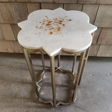 Cool Marble top side with hollow metal table base 15 7/8