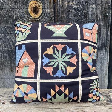 Country Pillow -- Quilted Pillow -- Quilted Black Pillow -- Vintage Decorative Pillow -- Patchwork Pillow -- Country Decor --Quilting 