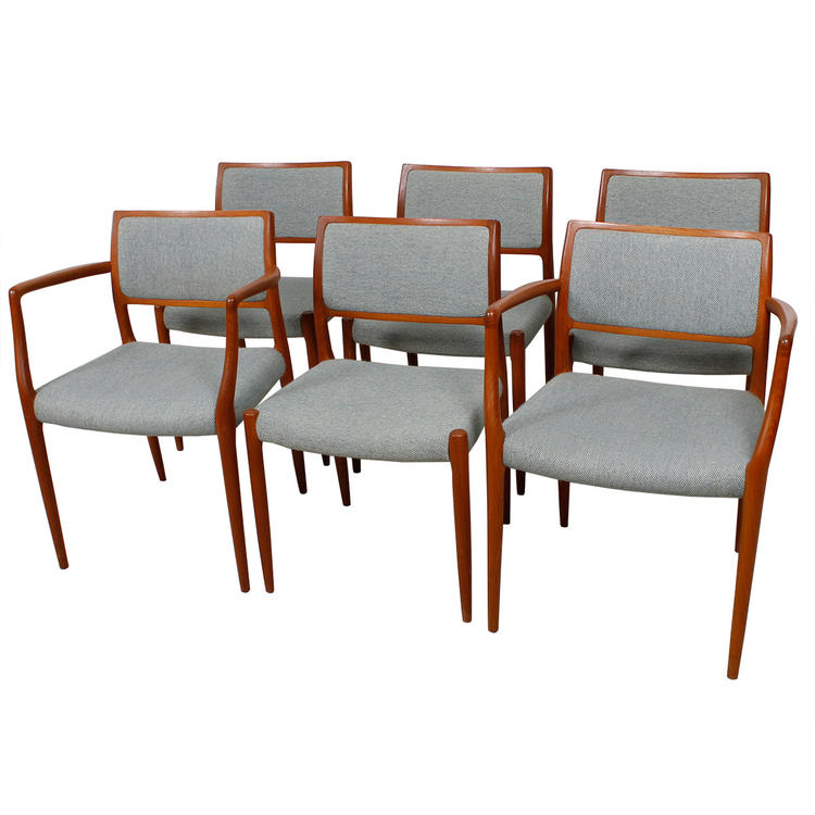 Set of 6 Danish Modern Teak Niels Moller #65 & #80 Dining Chairs