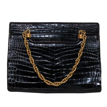 Gucci - Vintage Brown Reptile Textured Gold Chain Handbag w/ Coin Purse
