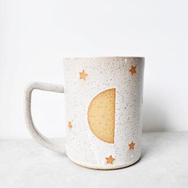 Stars and Moon Speckled Stoneware Mug in White 