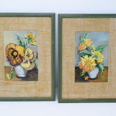 Pair of Framed Vintage Floral Artwork 