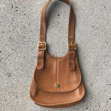 Coach Purse Vintage 1970s 1980s Crescent Saddle Bag New York City Leather British Tan Handbag Rare 