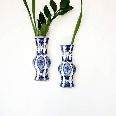 Blue &amp; White Chinoiserie Wall Vase Set 