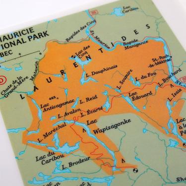 1985 La Mauricie National Park Quebec Canada Map Handmade Vintage Map Coaster - Ceramic Tile Coaster - Repurposed 1980s Nat Geo Atlas - OOAK 