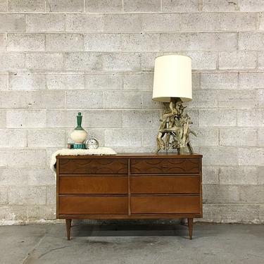 LOCAL PICKUP ONLY Vintage Bassett Wood Dresser Retro 1960's Mid Century Modern Carved Wood Long Bureau 