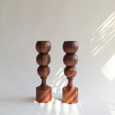 Set of Two Wooden Taper Candlestick Holders 