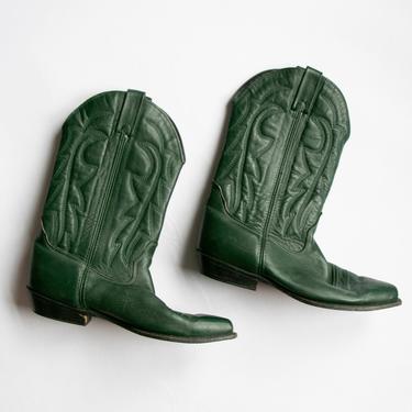 1980s Cowboy Boots Green Leather 10 