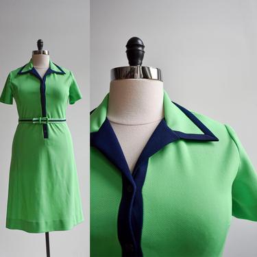 1970s Green Mod Shirt Dress 