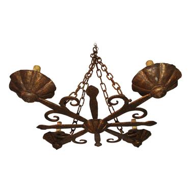 Rare Large 1930's French Wrought Iron Chandelier