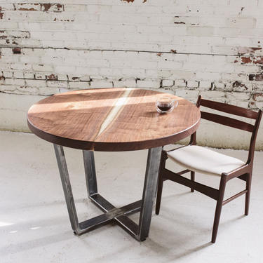 Bistro Table - Industrial Walnut Dining Table - Round Wood Modern Kitchen Table 