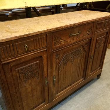 Antique Wood Sideboard with Marble Top 39.75 x 59 x 19