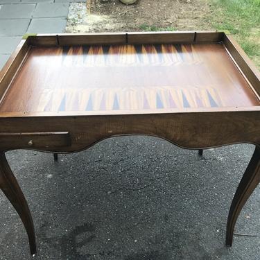 Vintage checker and backgammon game table with Bakelite game pieces.