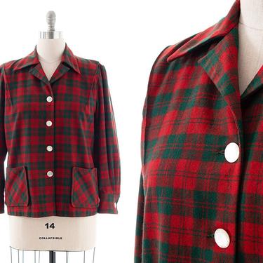 Vintage 1940s Chore Jacket | 40s Pendleton Style 49er Tartan Plaid Wool Red Green Pockets Coat (large) 