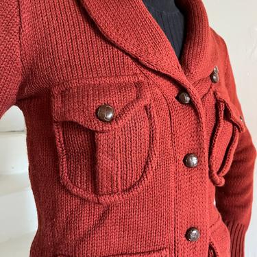 1970s Shawl Collar Sweater Fab Cardigan Pocket Detail 36 Bust Vintage 