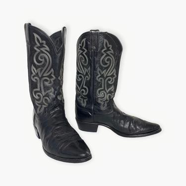 Vintage JUSTIN Black Cowboy Boots ~ 10 1/2 D ~ Western / Rockabilly / Ranch Wear ~ Made in USA 