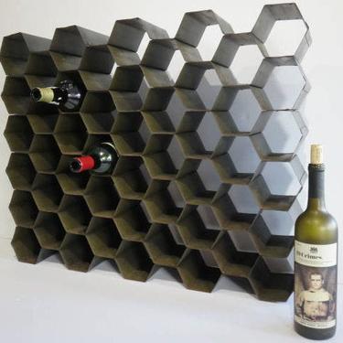 Patinated Steel Metal Honeycomb Wine Rack Mid Century Modern 