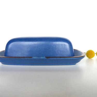 Vintage Dansk Mesa Blue Butter Dish, Modern Southwestern Stoneware Covered Butter Holder 