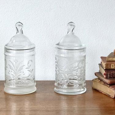 One Etched Glass Apothecary Jar - Vintage Etched Glass Ginger Jar - Glass Storage Container - Display Jar - Terrarium Jar 