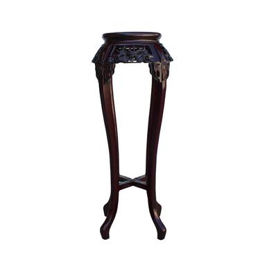 Chinese Red Brown Mahogany Mother of Peal Round Curved Legs Pedestal Stand cs5256S