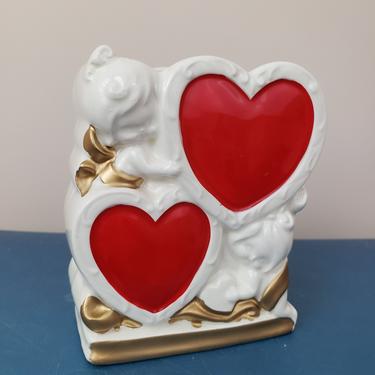 Vintage 1950's Valentine Planter / 60s Cherub Angel Heart Kitch Knick Knack Ceramic 