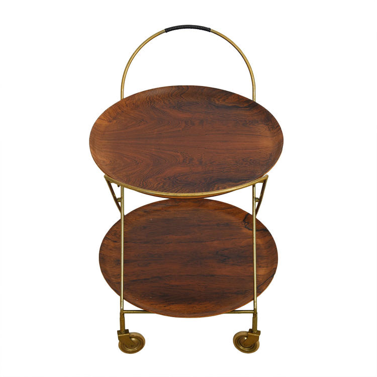 Rosewood and Brass Bar  Cocktail Cart w/ Removable Serving Trays