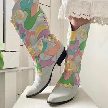 80s Pastel Suede Leather Boots